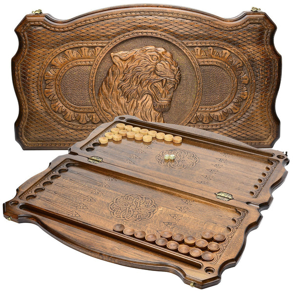 Backgammon carved wooden, model "Tiger"